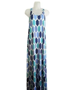 Tori Richard Valerie Racerback Tank Maxi Dress Blue Green Geometric Sz S Hawaii - Picture 1 of 13