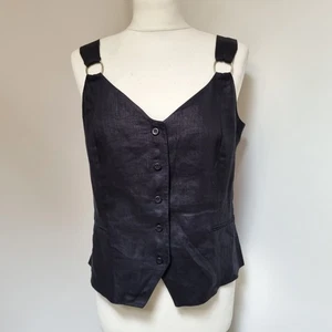 Giorgia Netti Waistcoat Top Size M L Black Linen Straps Sleeveless Vest Gilet - Picture 1 of 13