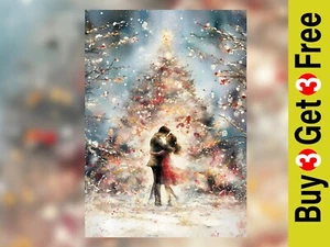 Romantic Christmas Kiss 5"x7" Print on Matte Paper | Magical Holiday Artwork - Picture 1 of 7
