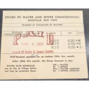 Vintage 1964 Dansville NY Water & Sewer Bill Statement - Bild 1 von 5