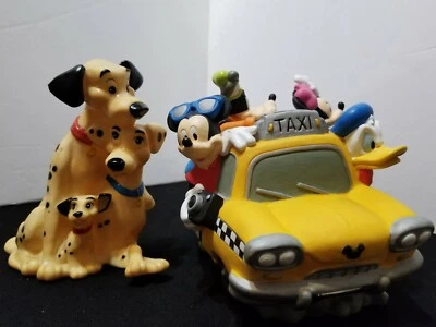 LOT OF 2  VINTAGE DISNEY RUBBER BANKS 101 DALMATIONS  & MICKEY YELLOW TAXI CAB - Image 1 of 4