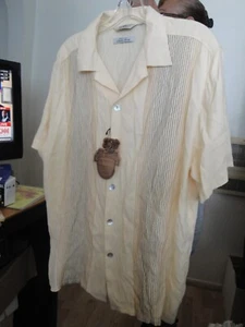 NWT! DaVINCI Retro 50's Beige + Embroidered Stripes! Camp Collar ROCKABILLY M - Picture 1 of 3