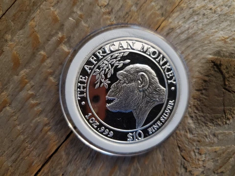 1998 Somali Republic THE AFRICAN MONKEY 1 oz .999 $10 Silver Coin - Chimpanzee Cover