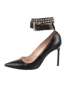 MANOLO BLAHNIK BELTA Black Ankle Studded Strap Pumps 39.5 9.5 Shoes Stiletto - Picture 1 of 10