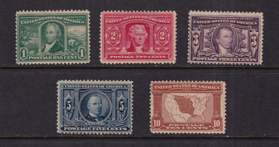1904 Louisiana Purchase set complete Sc 323-327 MHRs with OG faults CV $305 (KL - Image 1 of 2