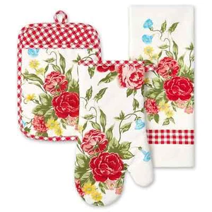 The Pioneer Woman Sweet Rose 3-Piece Kitchen Set: Kitchen Towel, Oven Mitt & Pot - Picture 1 of 5