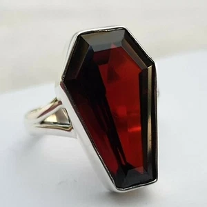 Anillo de granate anillo ataúd banda anillo hecho a mano anillo llamativo anillo de plata 925 zz9205 - Imagen 1 de 3