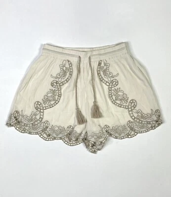 American Eagle Shorts Women’s Small Boho Embroidery Floral Tassel Tie Ivory - Image 1 of 4