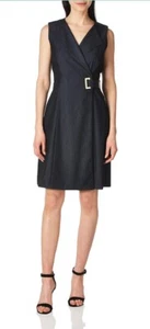 Calvin Klein Women's Sleeveless V-Neck Coat Dress with Hardware Blue Denim Size8 - Picture 1 of 8