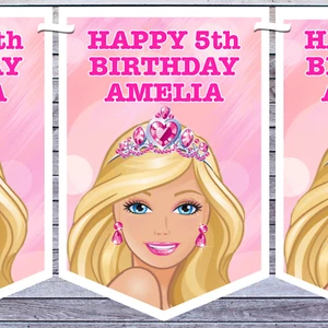 BARBIE PARTY BUNTING personalised AGE NAME - Picture 1 of 3