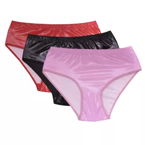 PVC Wet Faux Leather Look Inner Women Knickers Men's Briefs Ladies Hot Panties - Picture 1 of 14