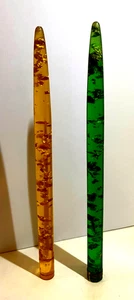 Vintage MCM Pair Lucite Candles Gold and Green no Wicks 11.5” Tall Scuffs - Picture 1 of 11