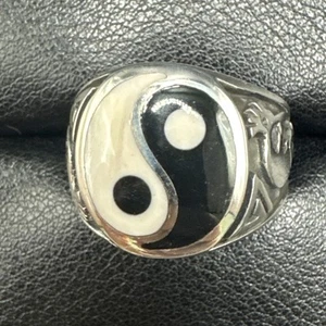 Anillo Yin Yang Kokopelli Plata Esterlina Perla Ónix 925 Talla 10 Nuevo Estado - Imagen 1 de 5