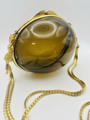 Vintage Judith Lieber Lucite Bolsa de Ombro Gota de Ovo Designer de Alça de Corrente Dourada - Imagem 1 de 4