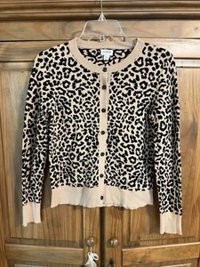 J. Crew Button Front Leopard Print Beige Black Cardigan Sweater Size XS! - Picture 1 of 6