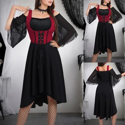 2025 Halloween Gothic Dress Women Medieval Renaissance Lace Up Mesh Fancy Dress - Image 1 of 4