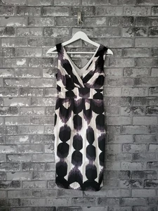 Boden Dress UK 6 Black White Ikat Print Cotton Blend Sleeveless Lined - Picture 1 of 10