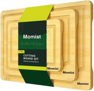 Set of 3 Bamboo Wood Cutting Boards for Kitchen - Chopping Boards with Groove... - Picture 1 of 5