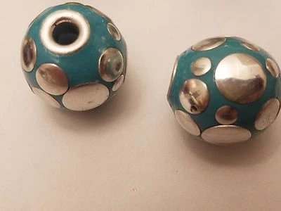 Handmade Indonesia Dots Round Bead, with Brass Core, About 16mm, hole 3.8mm - Image 1 of 4
