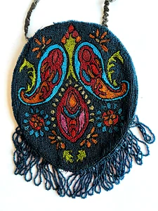 Antique Beaded Fringed Purse- Made In France - Picture 1 of 8