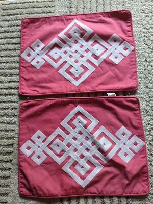Pottery Barn Kids Dorm *Pair"  Pillows 16x12 Pink Geometric. - Image 1 of 4