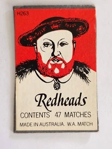 W.A. MATCH Co. Redheads Matchbox Label Famous (ML175) - Bild 1 von 3