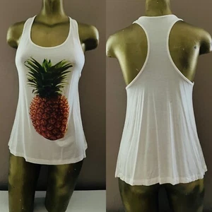 Sweet PINEAPPLE Print Racerback Babydoll TANK TOP Size Medium - Picture 1 of 7