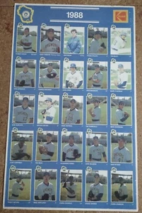 VINTAGE 1988 KODAK BELOIT BREWERS UNCUT SHEET OF BASEBALL CARDS POSTER - Picture 1 of 2