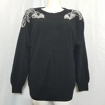 Женский черный свитер Roberta Di Castelli 22/24 с бисером на плечах с длинным рукавом - Изображение 1 из 4