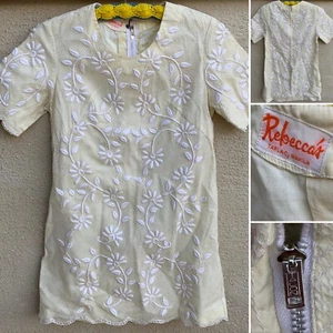 Vintage Rebecca’s Tarlac Manila Embroidered Dress Metal Talon Zipper Shift Dress - Picture 1 of 12