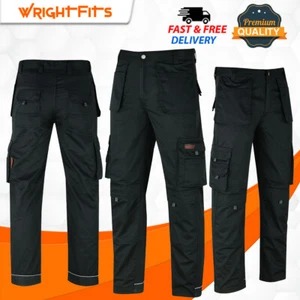 Black Mens Cargo Combat Work Trousers Heavy Duty Multi & knee Pad Pockets - PRE - Picture 1 of 16
