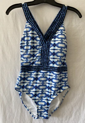 NUEVO CON ETIQUETAS MICHAEL KORS Traje de baño de una pieza azul blanco talla 6 $114 Foto 1 de 4