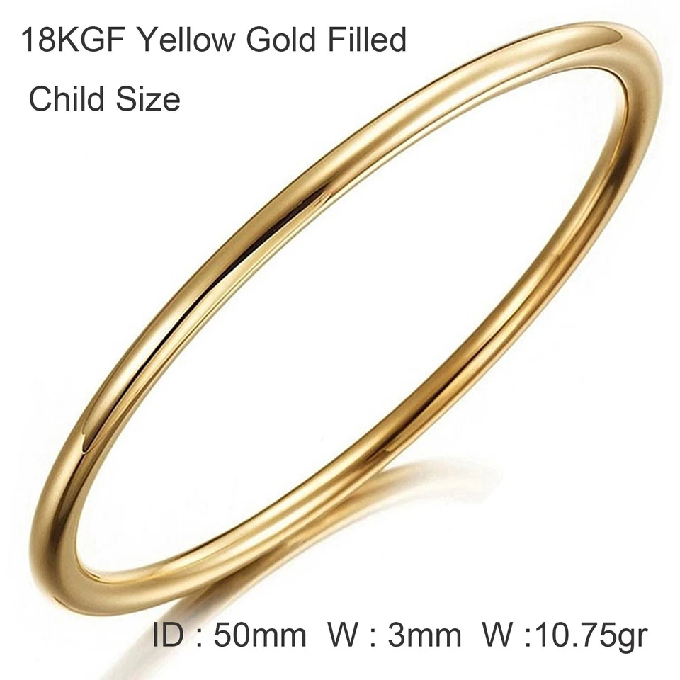 Bracelet Real 18k Yellow Gold Filled Solid Child Kids Size Cuff Bangle 50mm - Image 1 of 3