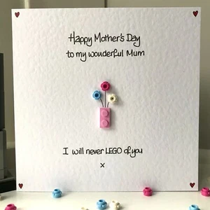 Personalised flowers Mother's Day card made with LEGO ® Mum Mummy Nanny Grandma - Picture 1 of 1