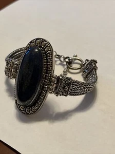 Brazalete Suati Bali BA 925 Plata de Ley Piedra Azul Lapislázuli Cadena Palanca J34 - Imagen 1 de 13