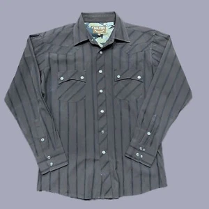 Maxini Western Vintage Double Pocket Brown Striped Pearl Snap Shirt Size Medium - Picture 1 of 9