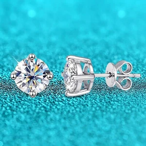 Diamant Ohrringe Stecker 4ct Moissanite 925 Silber Platin Finish, GRA Zertifikat - Bild 1 von 7