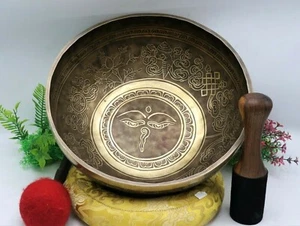 13" Buddha Augen mit handgeschnitzter Mantra Klangschale, Meditation, Zuhause & Wohnen - Bild 1 von 7
