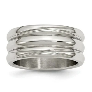 Stainless Steel Polished Grooved Ring - Picture 1 of 14