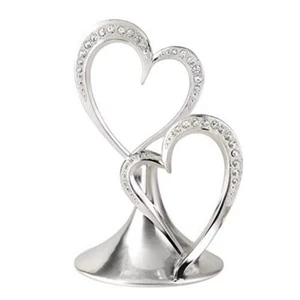 Hortense B.Hewitt Wedding CakeTopper Double Heart Love Sparkling Silver Plated   - Picture 1 of 3