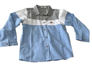 BOYS-SHIRT-AGE 11-150cm-BLUE GREY WHITE-NEVER WORN - Picture 1 of 6