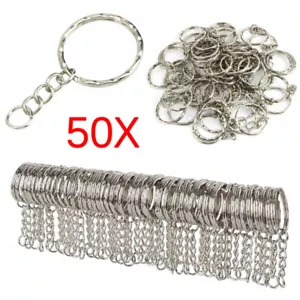 50PC DIY 25mm Polished Silver Keyring Keychain Split Ring Short Chain Key R-wq - Picture 1 of 5