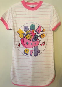 Vintage Girls sleep shirt nightgown pjs Noah's Ark Music Pink White Striped 5/6 - Picture 1 of 5