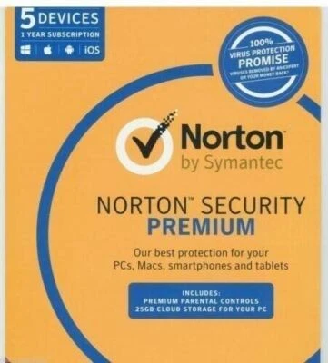 Norton Symantec Security Premium 5 Device PC 1 Year 2025 - 2026 e license DELUXE - image 1 of 4