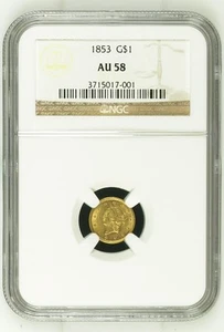 1853 Gold $1 One Dollar Liberty Head NGC AU58 BEAUTY 17001 - Picture 1 of 2