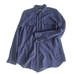 Ralph Lauren Rugby Sz W12 Linen Button Up Costal Beachy Epaulettes Navy - Picture 1 of 10