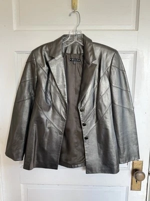 Blazer Penta Para Mujer Vintage Cuero Metálico Talla 6 Glam Streetwear Elegante Vacaciones Foto 1 de 4