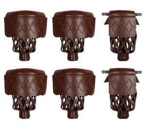 Billiard Pool Table Pocket Replacements Dk Brown Diamond Pattern PU Leather 6 Pc - Picture 1 of 6