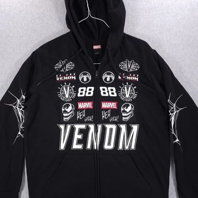 Marvel Box Lunch Exclusive Venom Embroidered Moto Patch Zip Hoodie Mens Large - Image 1 of 4