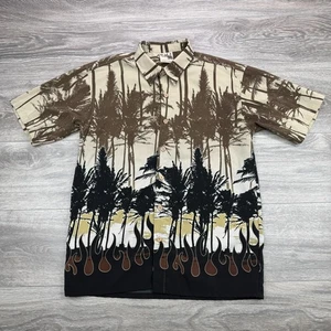 Gotcha Camp Shirt Mens Large All Over Print Flames Woods Outdoor Y2K Vintage - Picture 1 of 13